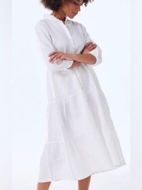 Alice Walk NWT Linen Tiered White Midi Dress Size Medium